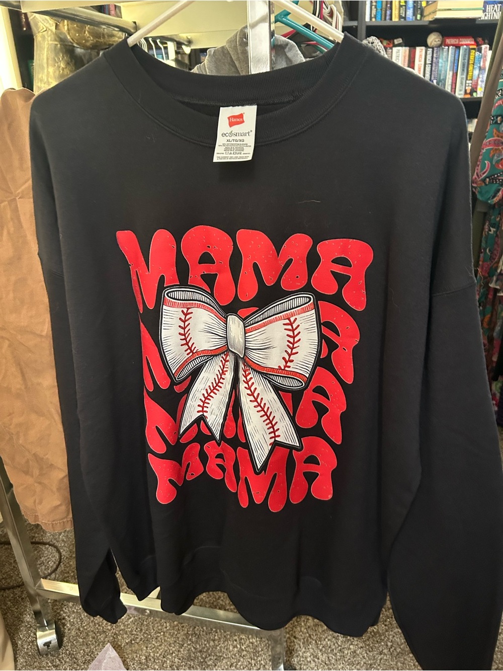 Unbranded Black Sweatshirt with Red 'Mama' Design and Baseball Bow